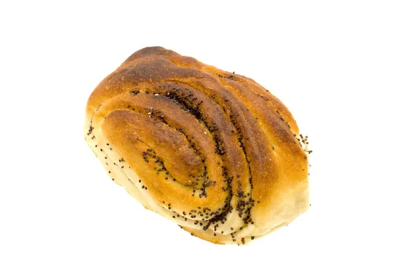 Bun with poppy seeds on a white background. — Stock Photo, Image