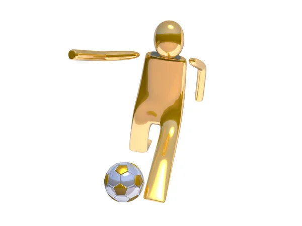 Golden stickman soccer player shooting angle 01 — Stock Photo, Image