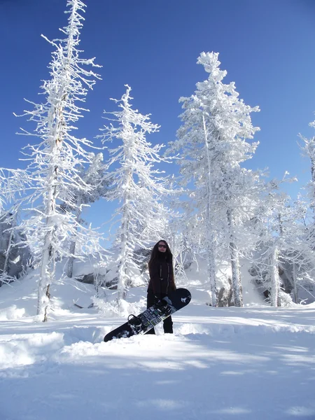 Krásná dívka s snowboardu — Stock fotografie