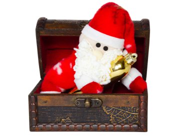 Toy santa klaus in an antiquarian chest