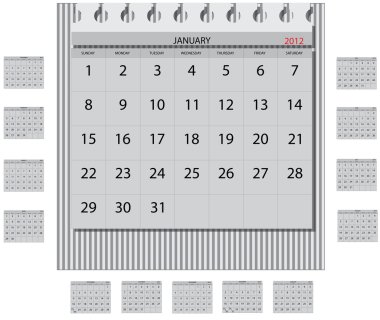 Aralık 2011 ve Ocak 2013 2012 yılı takvimi