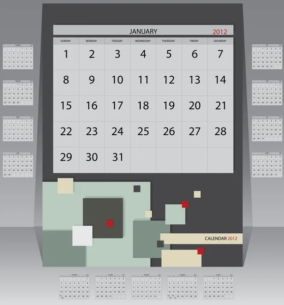 Calendario 2012 anno con dicembre 2011 e gennaio 2013 — Vettoriale Stock