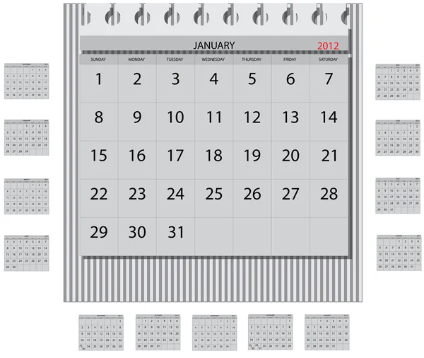 Календарь 2012 года с декабрем 2011 года и январь 2013 года — стоковый вектор