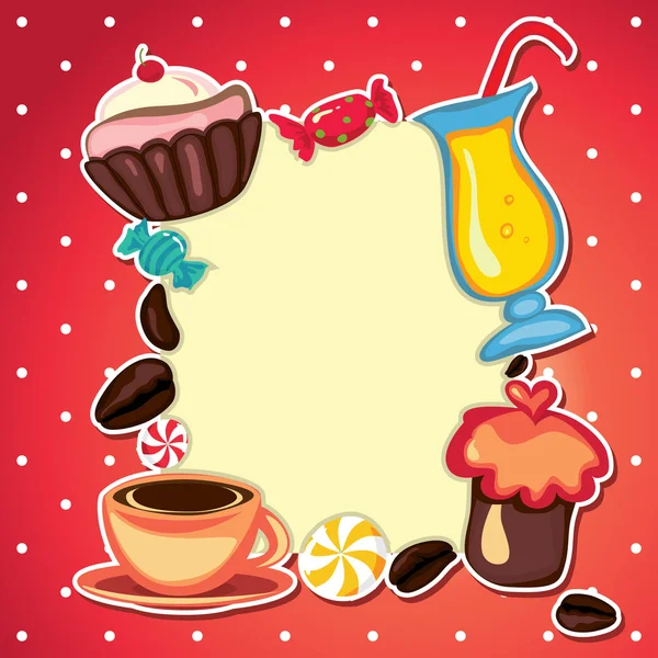 Tarjeta de café cupcake y dulces — Vector de stock