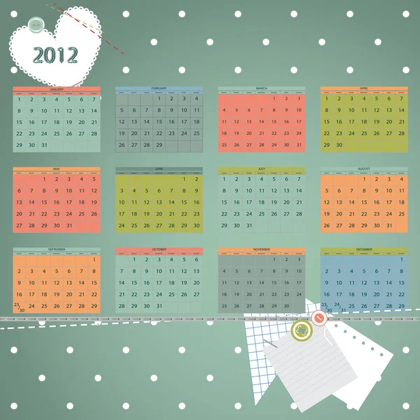 Kalender 2012 år. första dagen i början på söndag — Stock vektor