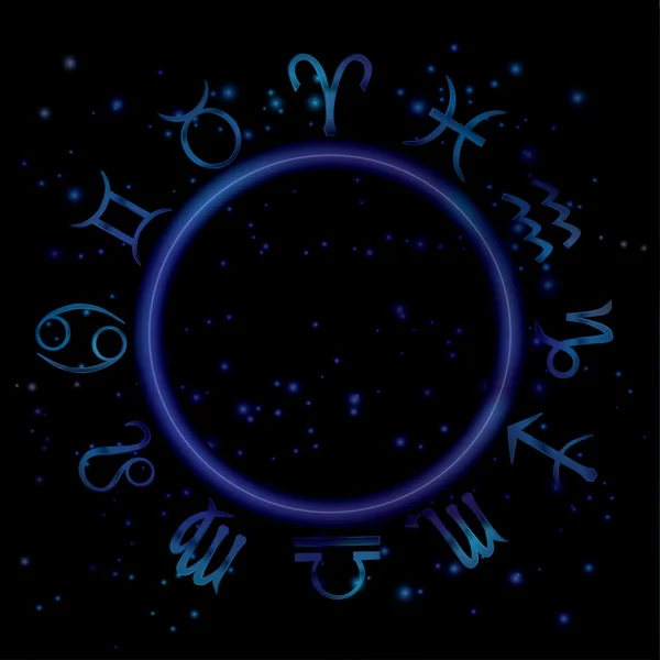 Horoscope. Zodiac signs on the night sky background — Stock Vector