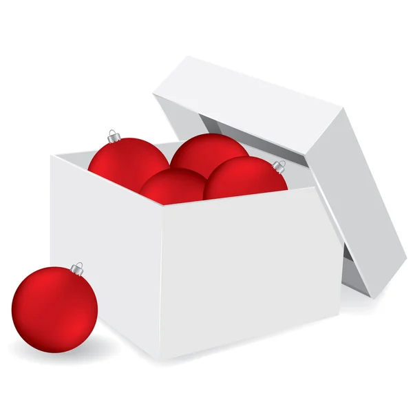 Christmas gift box with red traditional balls — Stock Vector