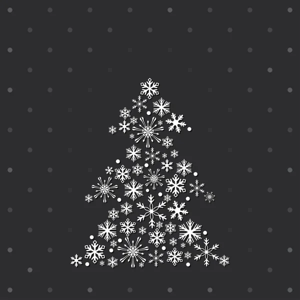 Arbre de Noël avec flocons de neige sur le fond à pois — Image vectorielle