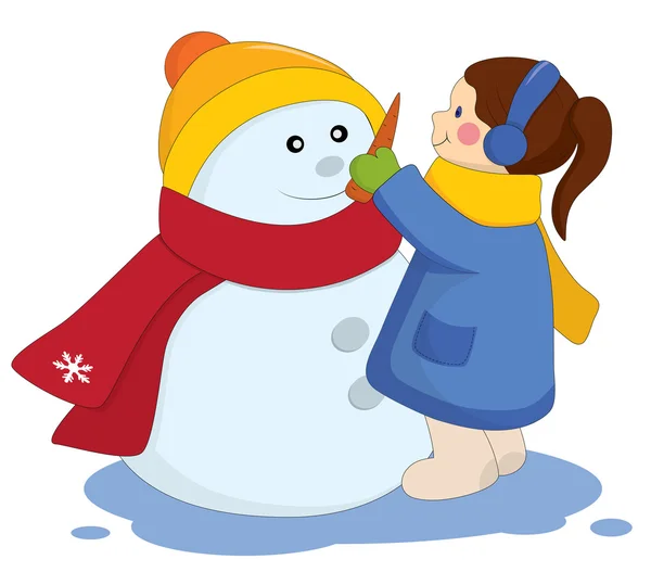 Fille avec bonhomme de neige — Image vectorielle