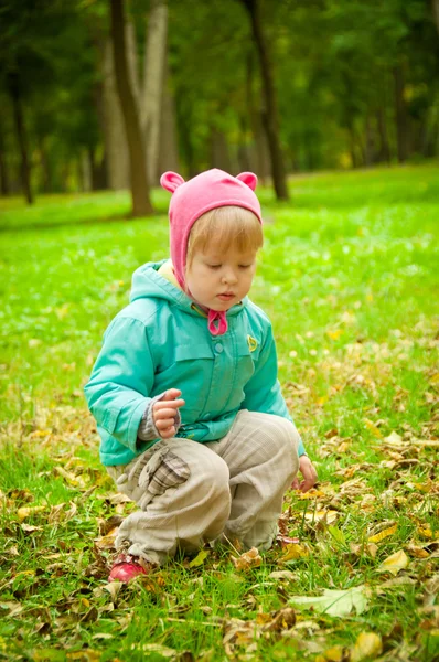 Niño lindo caminando en el parque de otoño — Foto de Stock