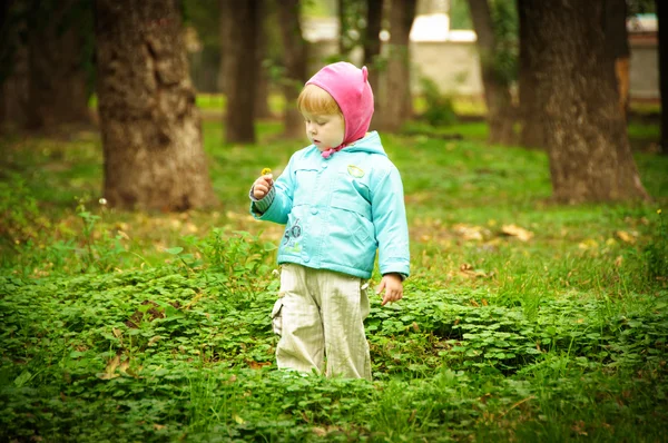 Niedliches Kind spaziert im Herbstpark — Stockfoto