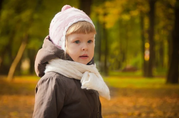 Child walking in autumn park — Stock Photo, Image