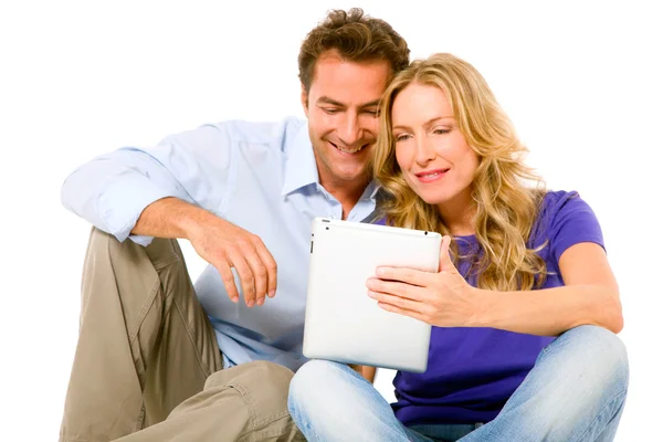 Para przy użyciu cyfrowego tabletu — Zdjęcie stockowe