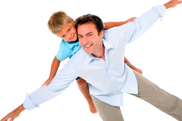 Vader en zoon op rug — Stockfoto