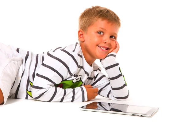 小男孩用数码平板电脑 — 图库照片