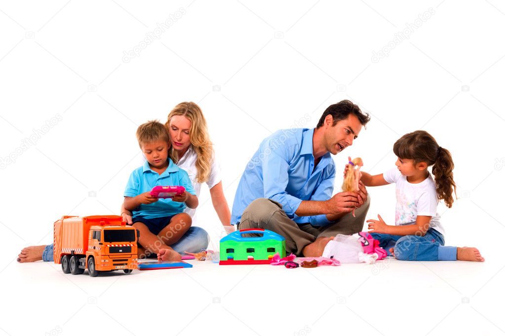 Couple playing with children