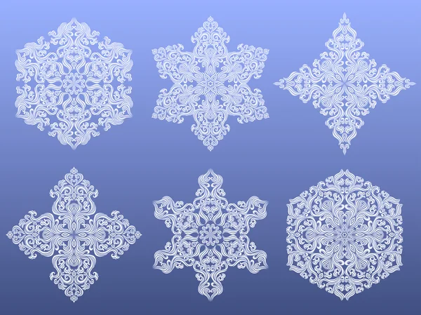 Set de copos de nieve navideños decorativos. Ilustración vectorial . — Vector de stock