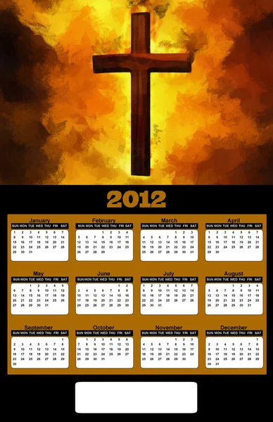 2012 Flaming Christian Cross Painting Calendar — Stock Photo, Image