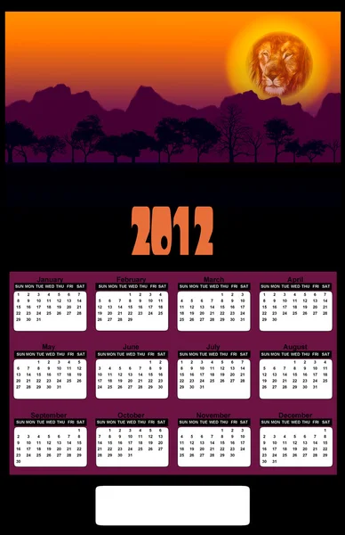 2012 Afrikaanse leeuw hoofd zonsondergang kalender — Stockfoto