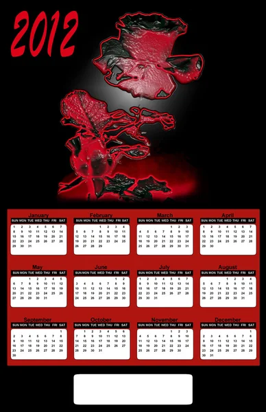 2012 neonrote Rose auf schwarzem Hintergrund Kalender — Stockfoto