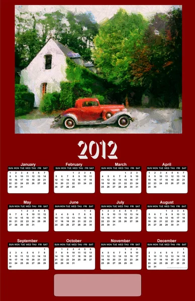 2012 vintage auto op rood bruin kalender — Stockfoto
