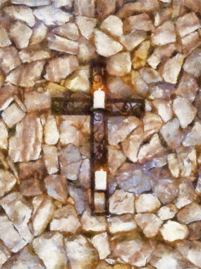 Christian Cross with Candles Oil Painting clipart