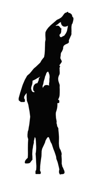 Спортивный силуэт - игроки в регби поддерживают прыгун с трамплина — стоковый вектор