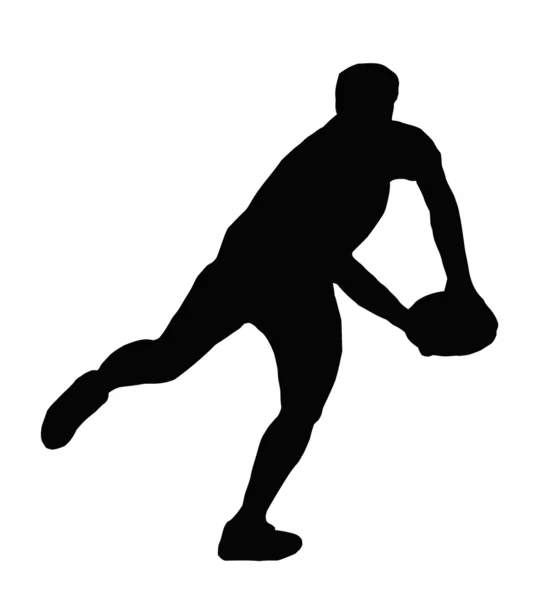 Silhouette sportiva - Giocatore di rugby che fa il passaggio di corsa — Vettoriale Stock