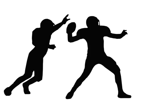 Silhouette quarterback et défenseur du football américain — Image vectorielle