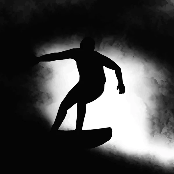 Silhouette surfer ridning våg — Stock vektor