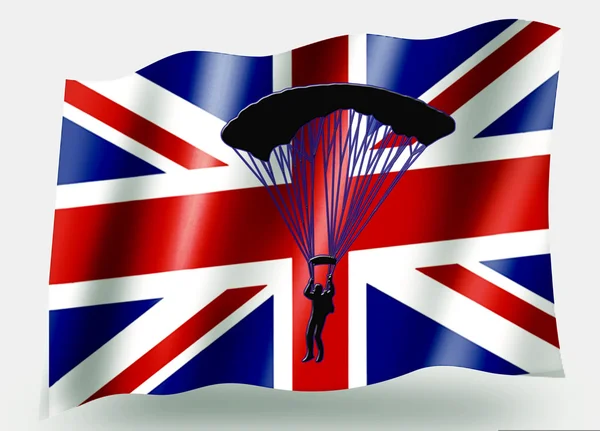 Ülke bayrağı simgesi siluet paraşütle atlama İngiltere'de spor — Stok fotoğraf