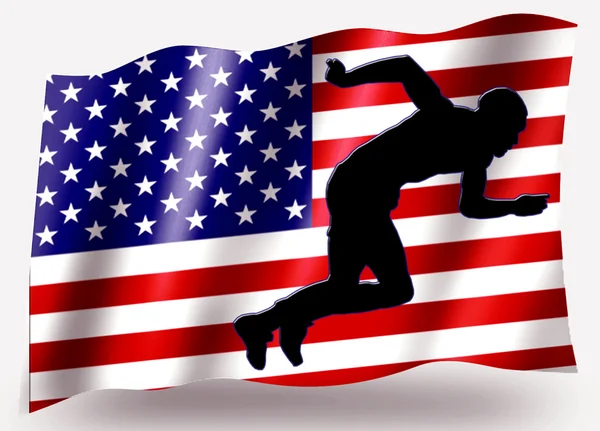 Flaga kraju sport ikony sylwetka usa lekkoatletyka sprint — Zdjęcie stockowe