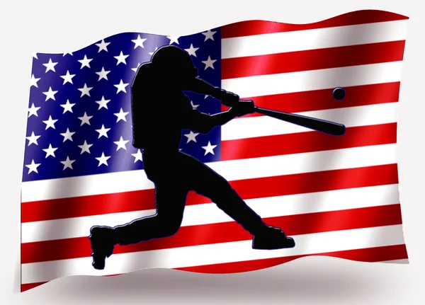 Силуэт икона спорта под флагом США Бейсбольный бэттер — стоковое фото