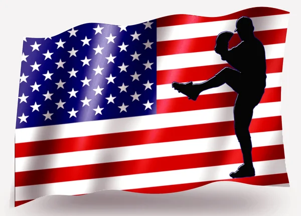 Country Flag Sport Icon Silhouette USA Baseball Pitcher — Stock Photo, Image