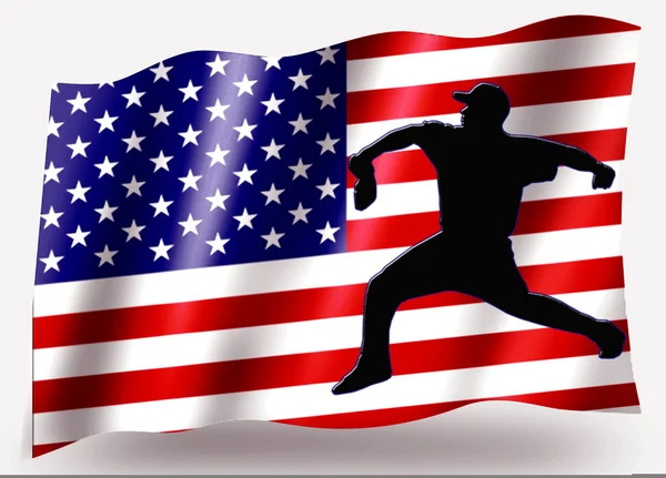 Country Flag Sport Icon Silhouette USA Baseball Pitching — Stock Photo, Image