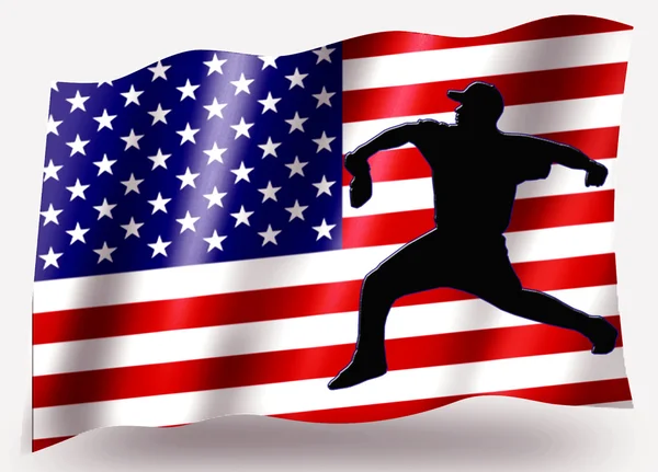 Силуэт иконы спорта флага США Бейсбольный питчинг — стоковое фото