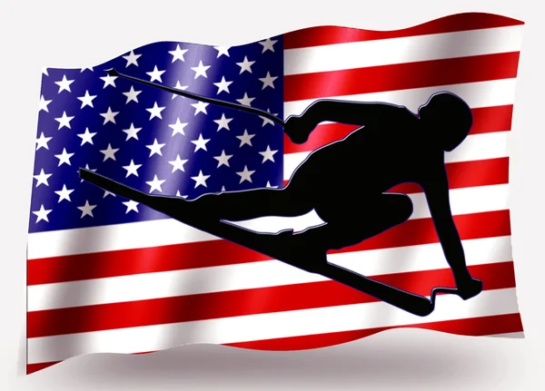 国家国旗体育图标的轮廓美国滑雪 — 图库照片