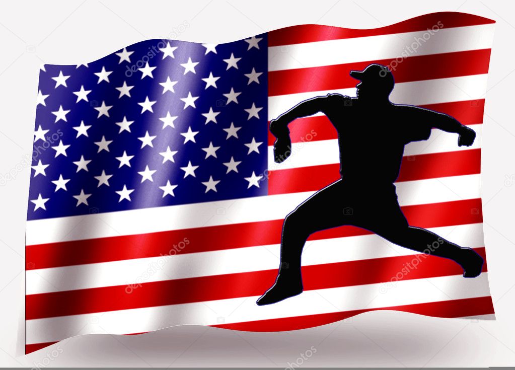 Country Flag Sport Icon Silhouette USA Baseball Pitching