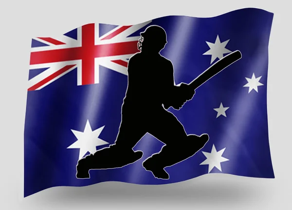 Vlajka země sportovní ikona silueta Austrálie kriket batsman — Stock fotografie
