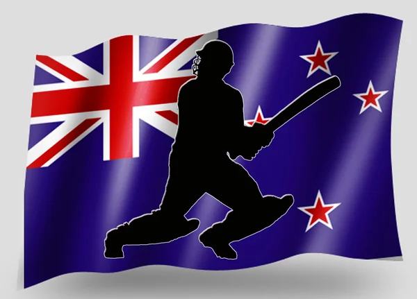 País Bandeira Esporte Ícone Silhueta Nova ZelândiaBatedor de críquete — Fotografia de Stock