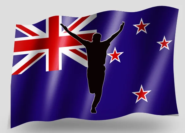Ülke bayrağı simgesi siluet Yeni Zelanda kriket bowled spor — Stok fotoğraf