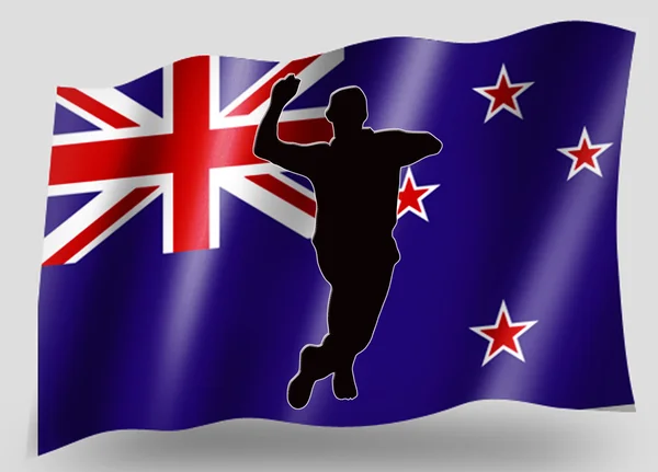 Vlajka země sportovní ikona silueta Nového Zélandu kriket bowling — Stock fotografie