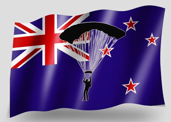 Силуэт флага Новой Зеландии и парашютный спорт — стоковое фото