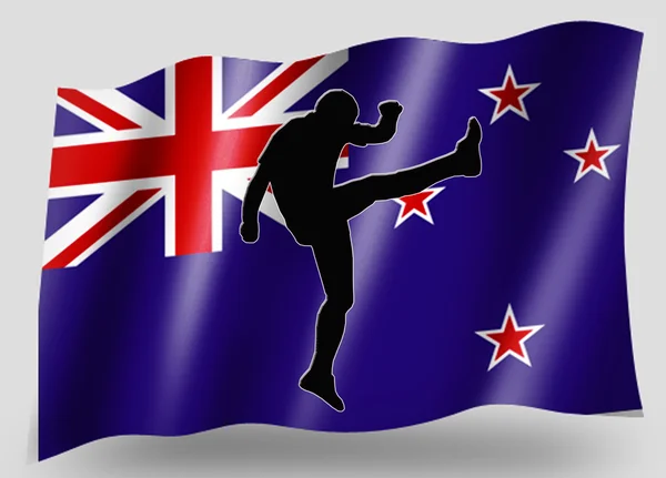 Flaga kraju sport ikony sylwetka Nowa Zelandia rugby wysokiej kicker — Zdjęcie stockowe