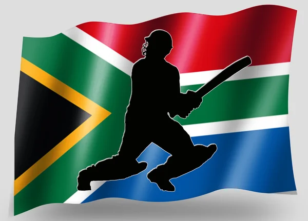 Ülke bayrağı simgesi siluet Güney Afrika kriket topa vuran oyuncu spor — Stok fotoğraf