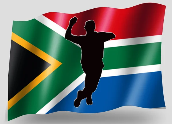 Ülke bayrağı spor simgesi siluet Güney Afrika kriket Bovling — Stok fotoğraf