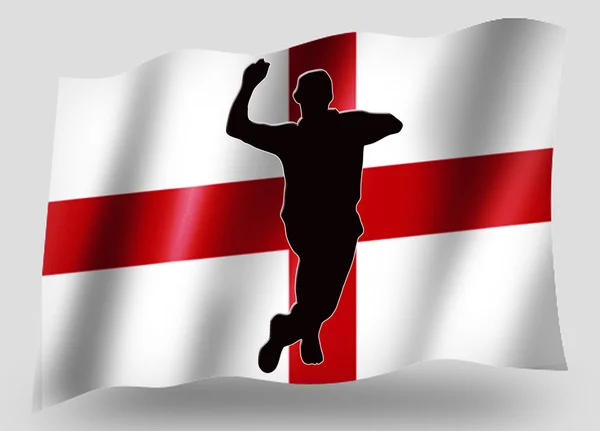 Ülke bayrağı simgesi siluet İngiliz kriket bowling spor — Stok fotoğraf
