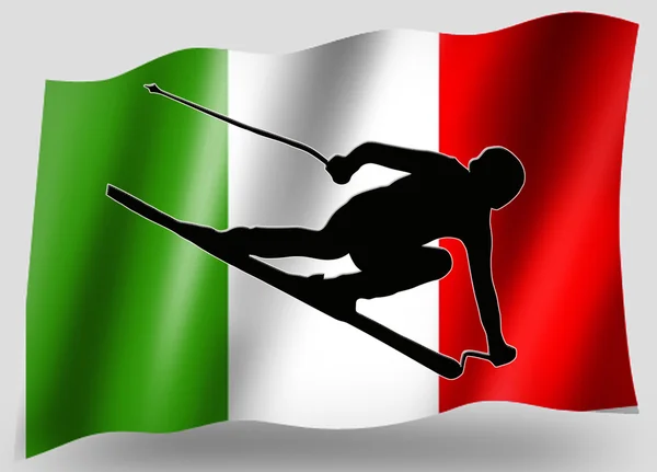 Флаг Италии Икона силуэт итальянского лыжного спорта — стоковое фото