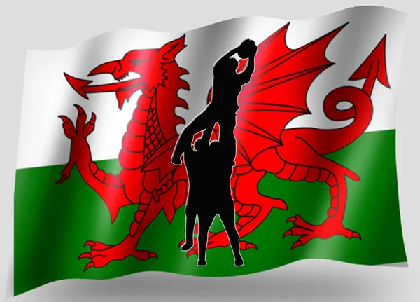 Ország flag sport ikon silhouette walesi rögbi vonalkimenet — Stock Fotó