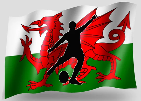 Ülke bayrağı spor simgesi siluet Galce rugby yer tekme — Stok fotoğraf